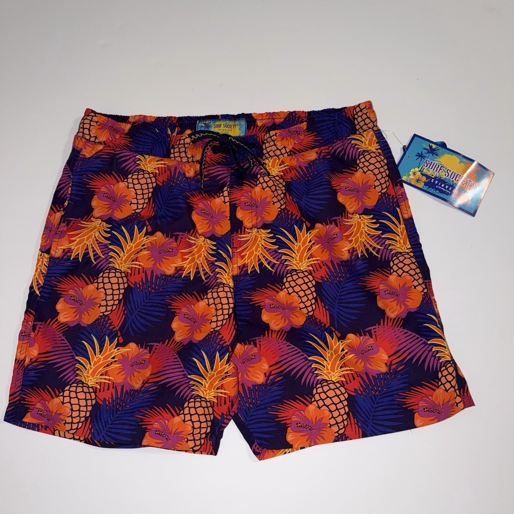 Surf Society Mens Swimsuit‎ Shorts Bold Bright Flowers Pineapples Large NEW